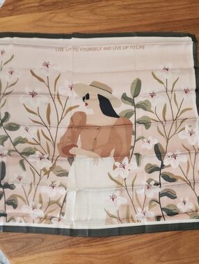 Floral Illustration Silk-Look Scarf, New